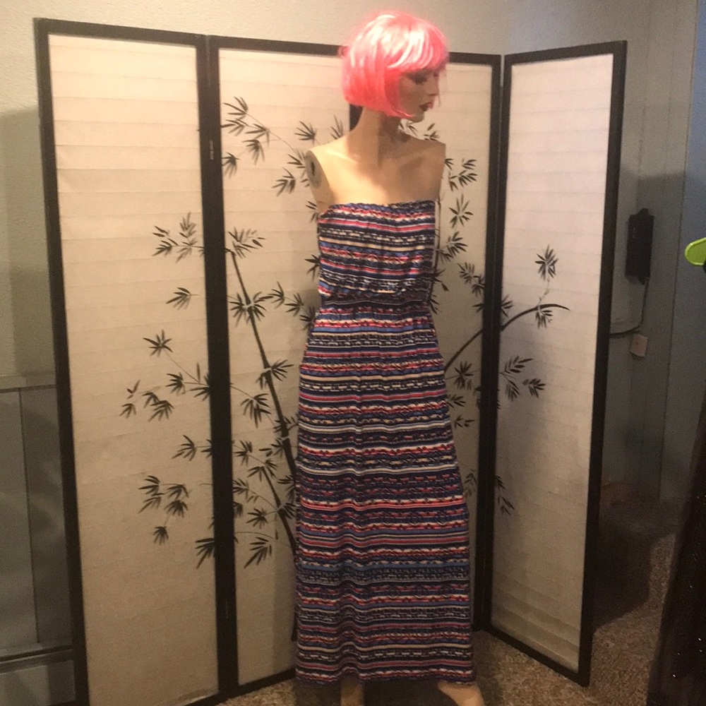 Three pink hearts strapless maxi dress